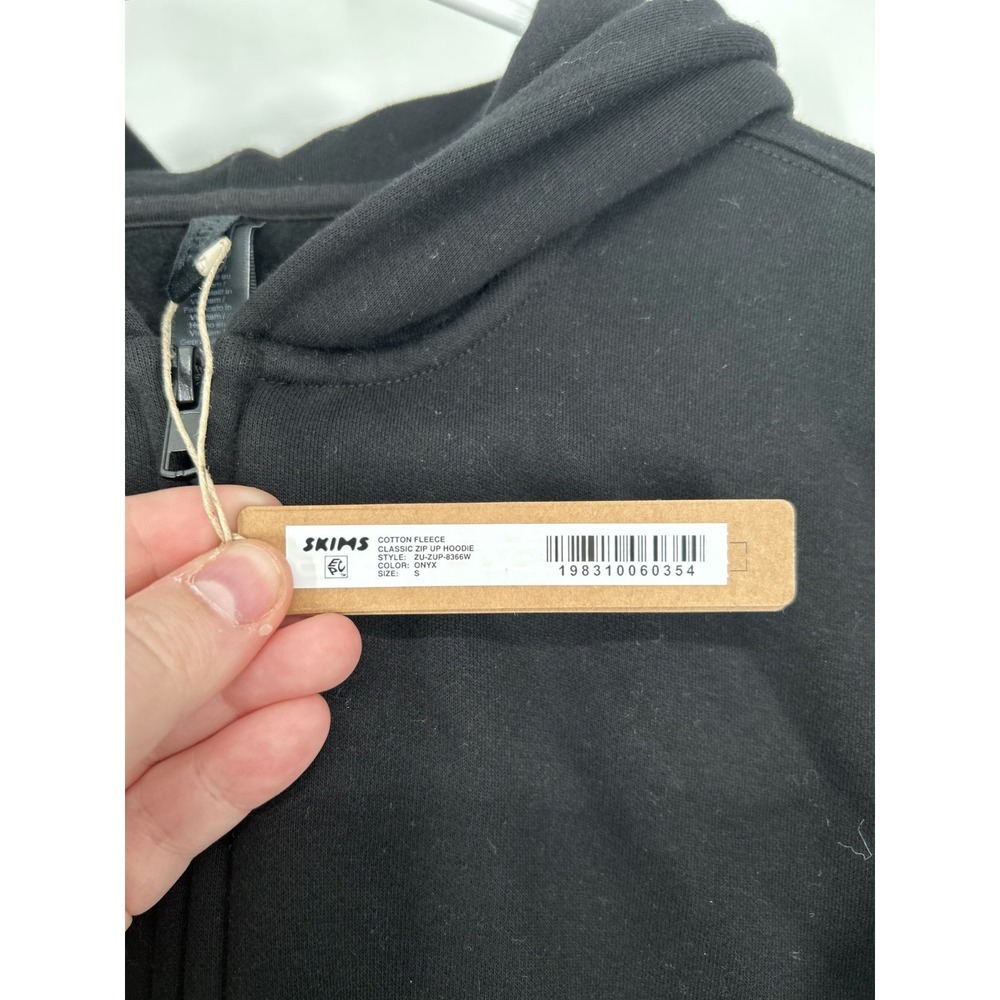 SKIMS Cotton Fleece Classic Full Zip Up Hoodie Womens Small Onyx Black Jacket - Picture 3 of 8